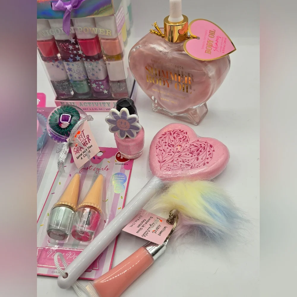 LOT of NWT Girl's Fashion & Fun Nail Polish Lip Gloss & More Pink Glitter